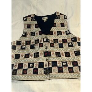 Vintage TanTrums 1X Embroidered Patchwork Floral Vest Boho Cottagecore Cotton